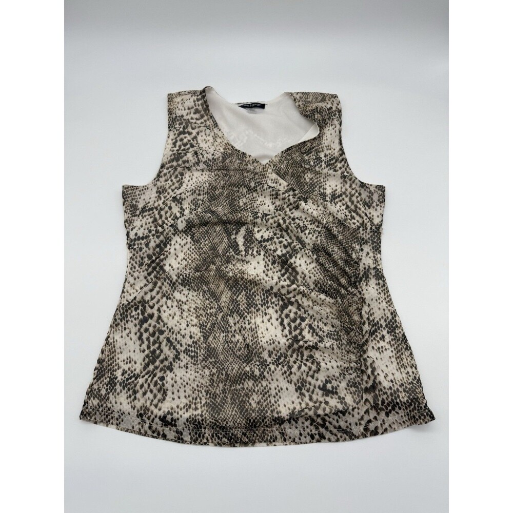 Cable & Gauge Blouse Tank Top Women's Large Taupe V-neck Pullover Leopard Animal